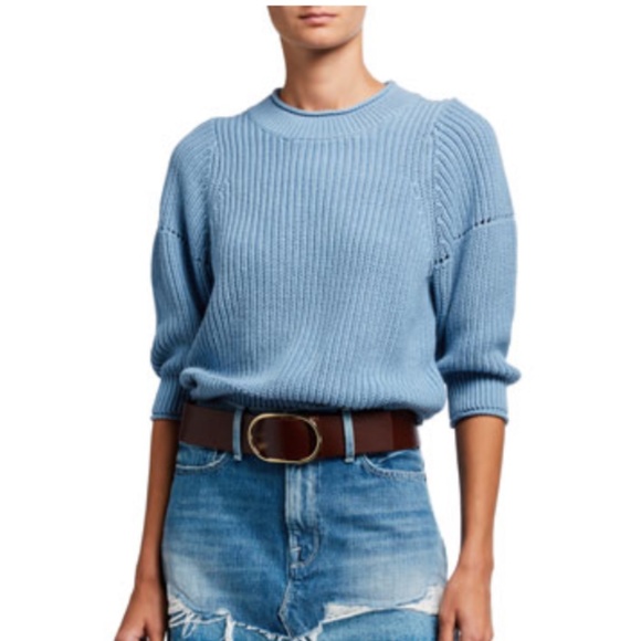 Frame Denim Drop Needle Cotton-Cashmere Sweater Powder Blue - Picture 3 of 8